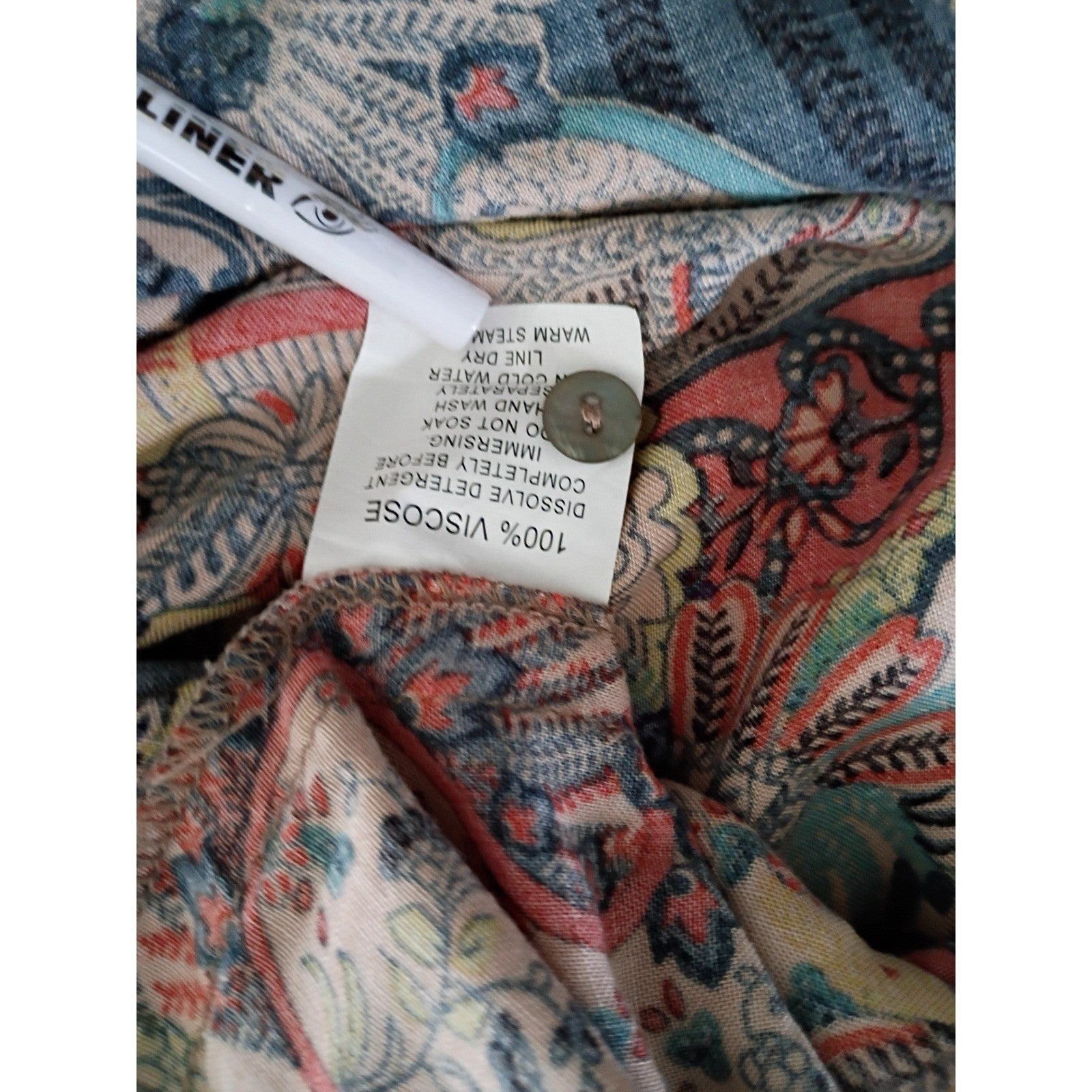 EAST INDIA COMPANY Paisley Print Viscose Midi Dress 3/4 Sleeve Elastic Waist