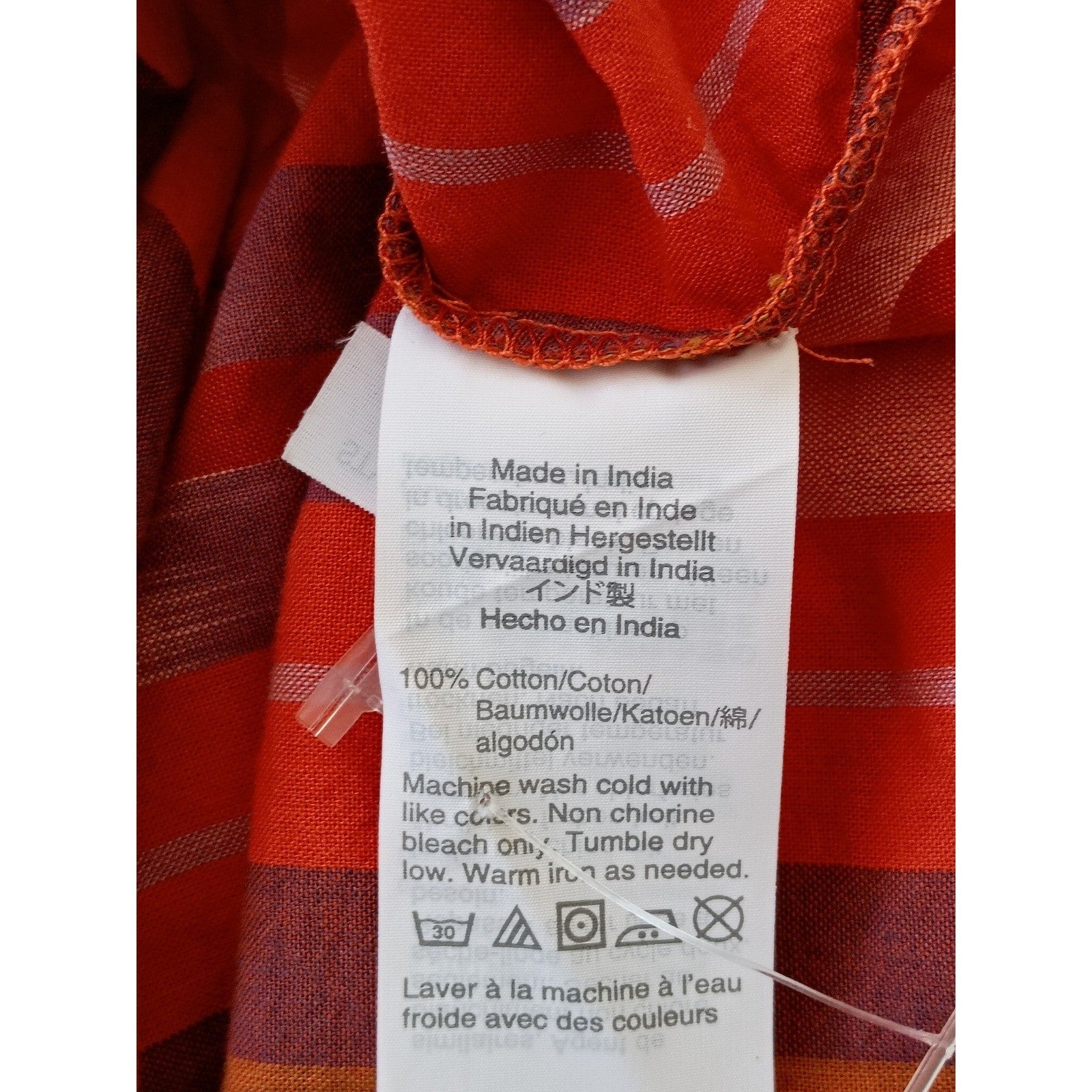Madewell Red Boho Ikat Stripe 100% Cotton Tie Cuff Blouse Fits S M NWOT $78