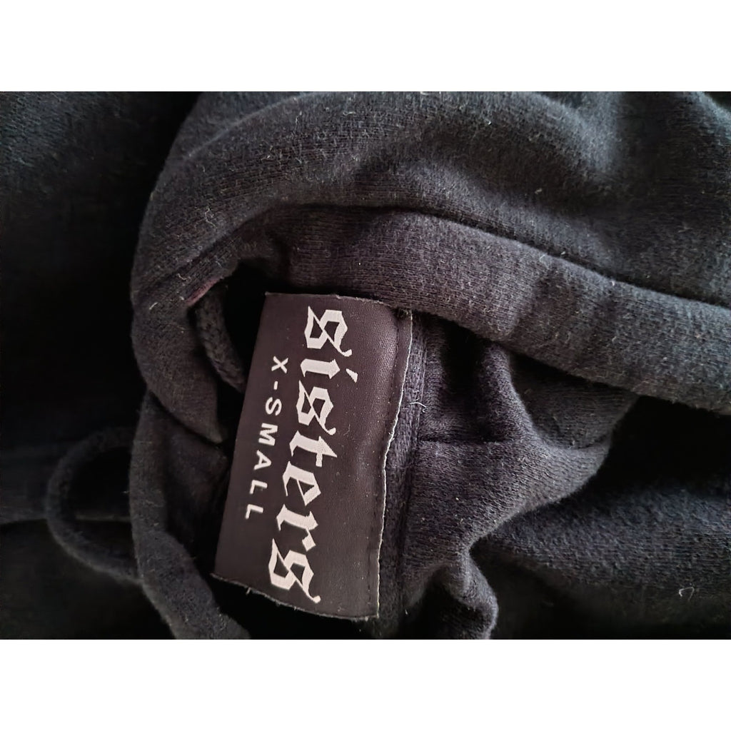 SISTERS Black Gothic Logo Hoodie 100% Cotton Sweatshirt Fits S Made USA