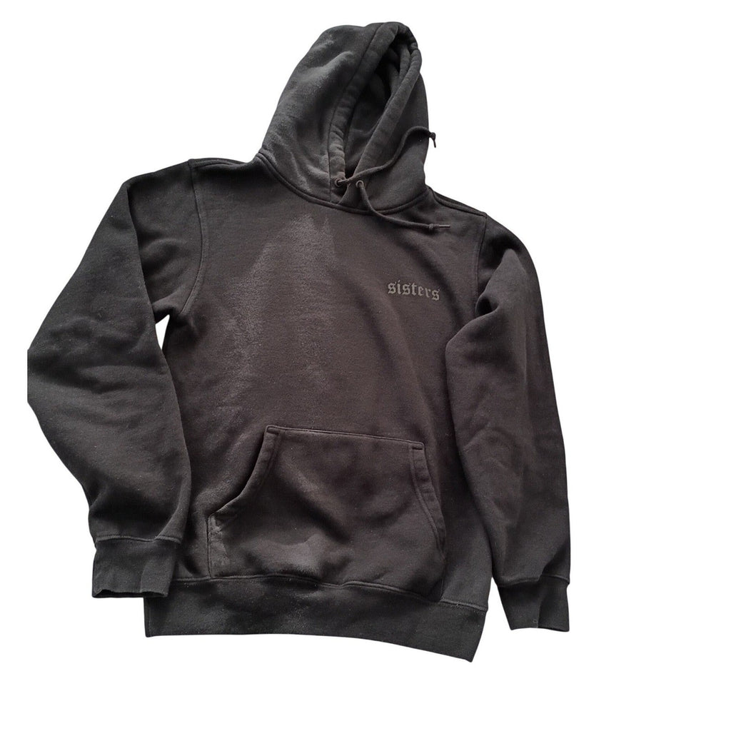 SISTERS Black Gothic Logo Hoodie 100% Cotton Sweatshirt Fits S Made USA