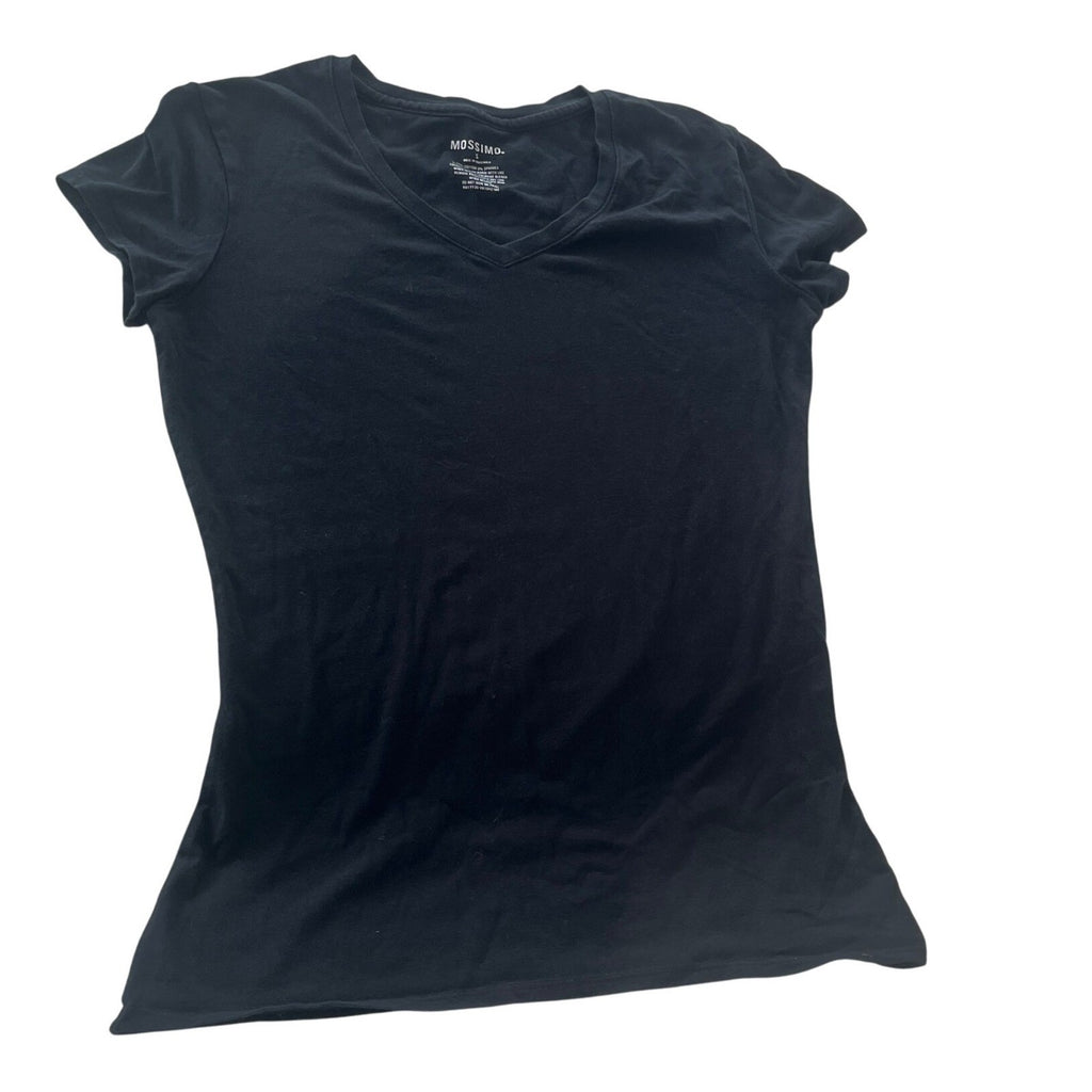 Mossimo Black Cotton V Neck Short Sleeve Basic Tee Shirt Womens Small