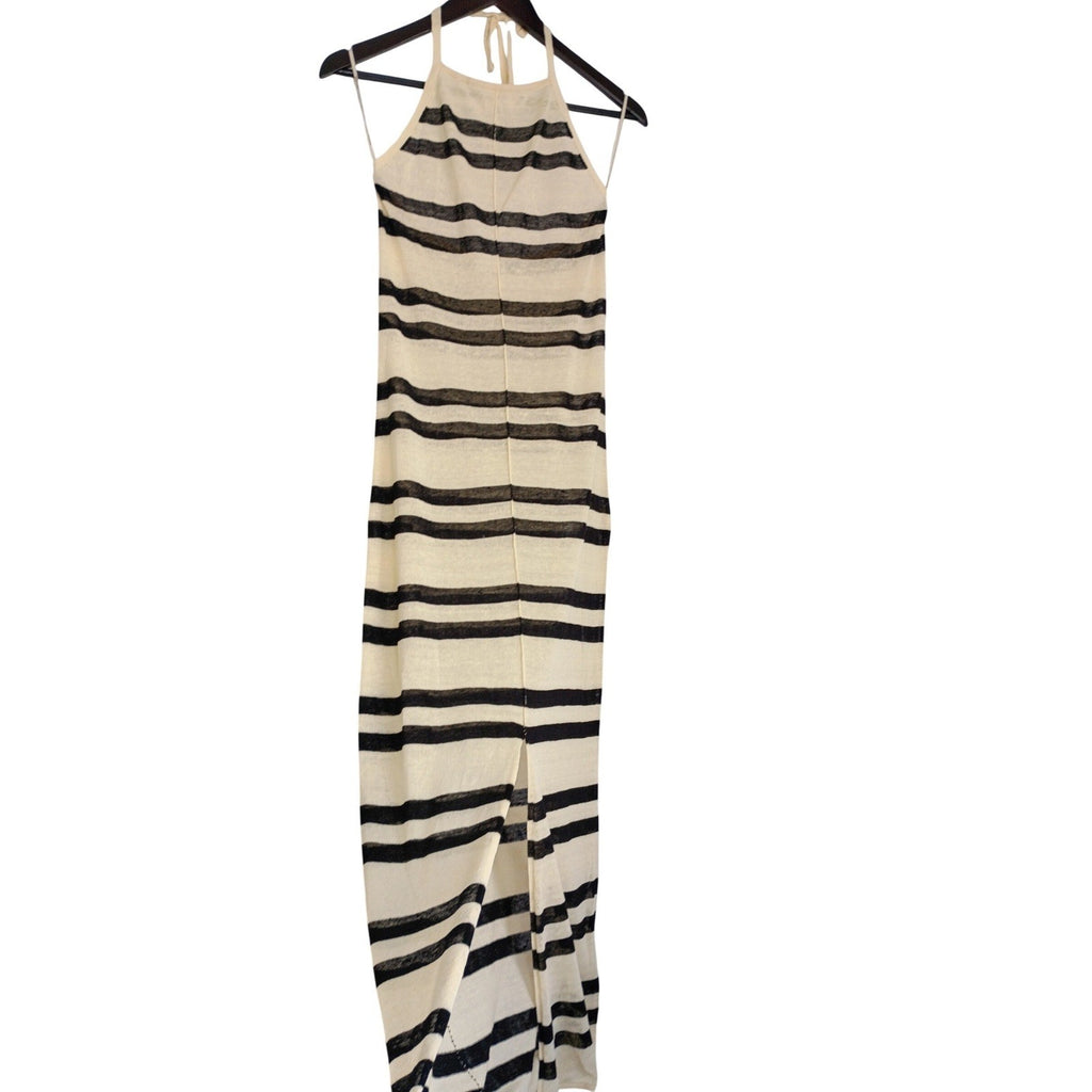 Zulu & Zephyr Striped Organic Linen Halter Maxi Dress Fits S NWOT $230 Coastal