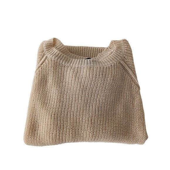 Lulus Beige Knit Sweater Boat Neck Long Sleeve Casual Women Size S