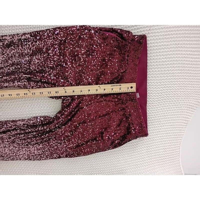Cable & Gauge Glamarous Shimmering Sequin Pants Burgundy Sparkle Ombre Style S