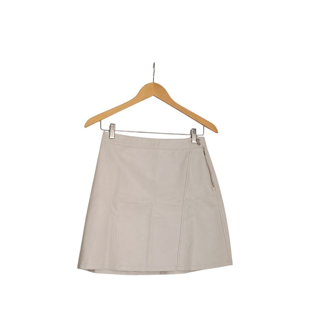 ZARA Cream Faux Leather Mini Skirt Side Zip A-Line Off White Vegan Leather S