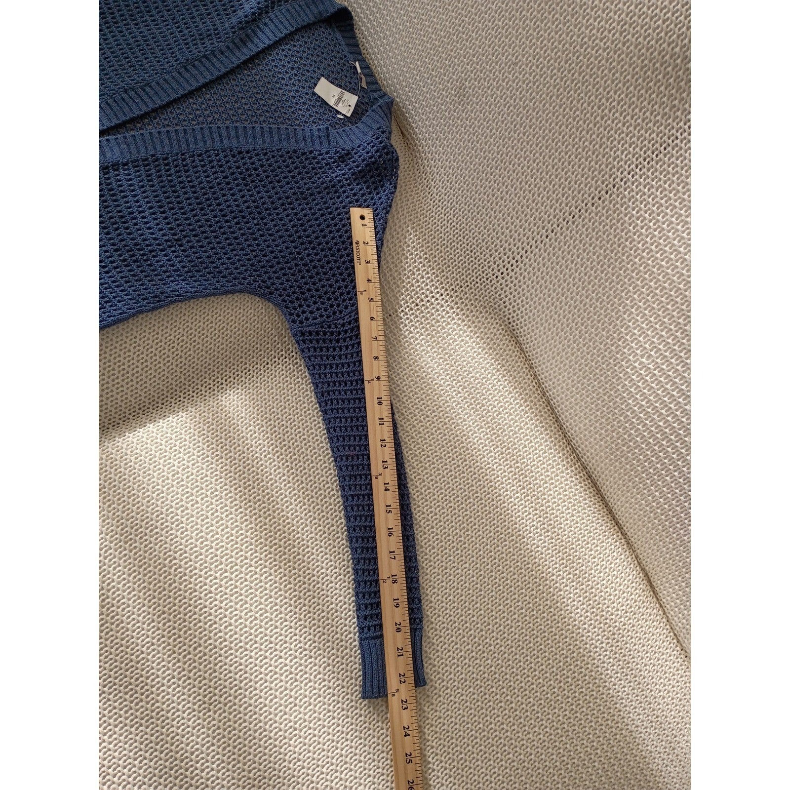 GAP NWT 100% Cotton Mesh Blue Crochet Knit Cardigan Longline Open Cozy Layer S