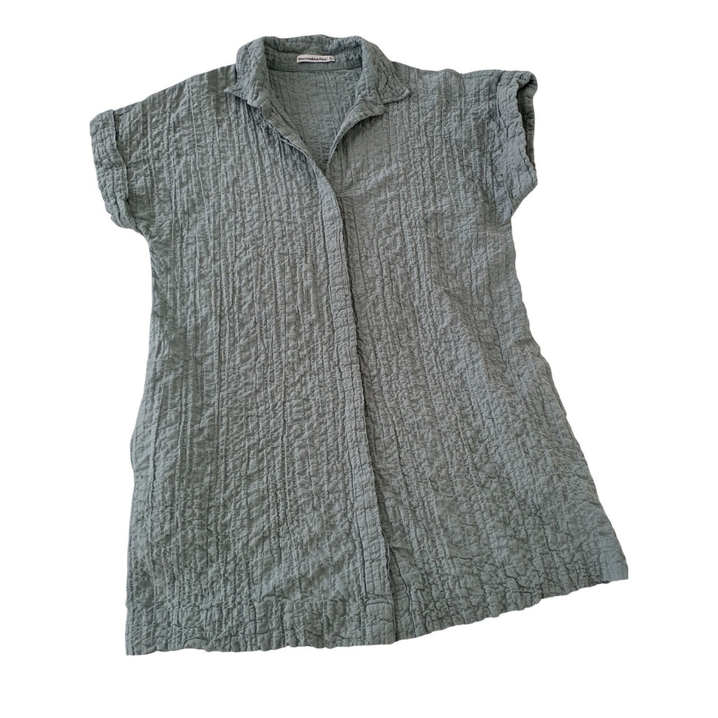 Abercrombie Boho Olive Green Textured Cotton Shirt Dress Medium Boho Coastal 34"