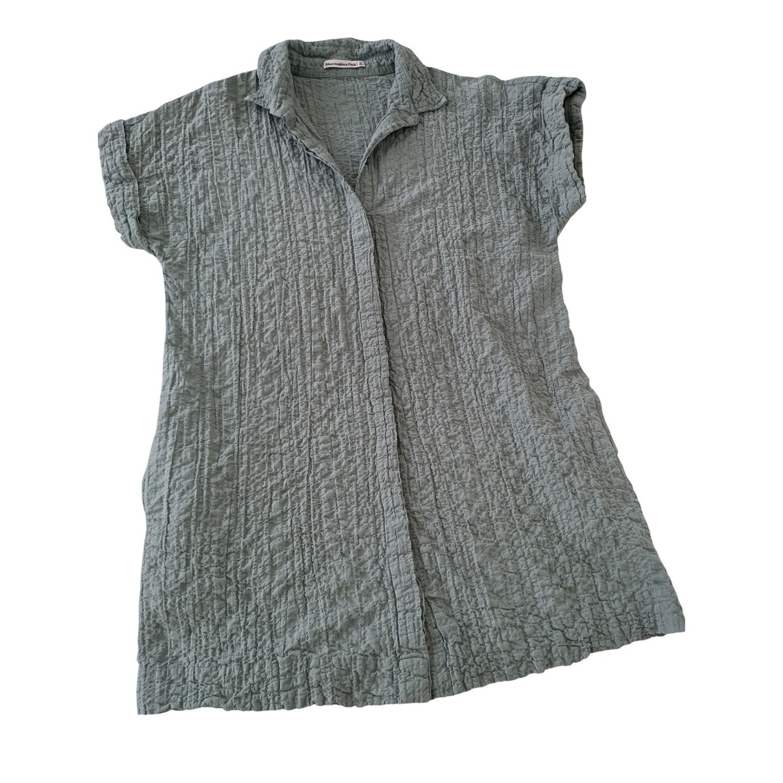 Abercrombie Boho Olive Green Textured Cotton Shirt Dress Medium Boho Coastal 34"