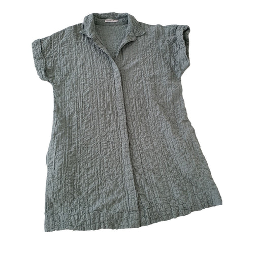 Abercrombie Boho Olive Green Textured Cotton Shirt Dress Medium Boho Coastal 34"