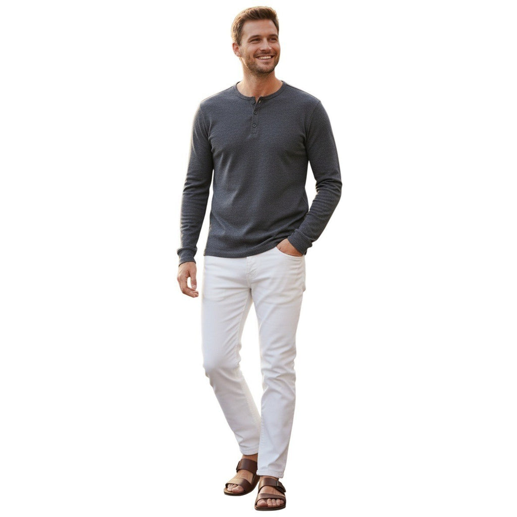 Lucky Brand Venice Burnout Cotton Blend Henley Shirt Long Sleeve Gray Mens M