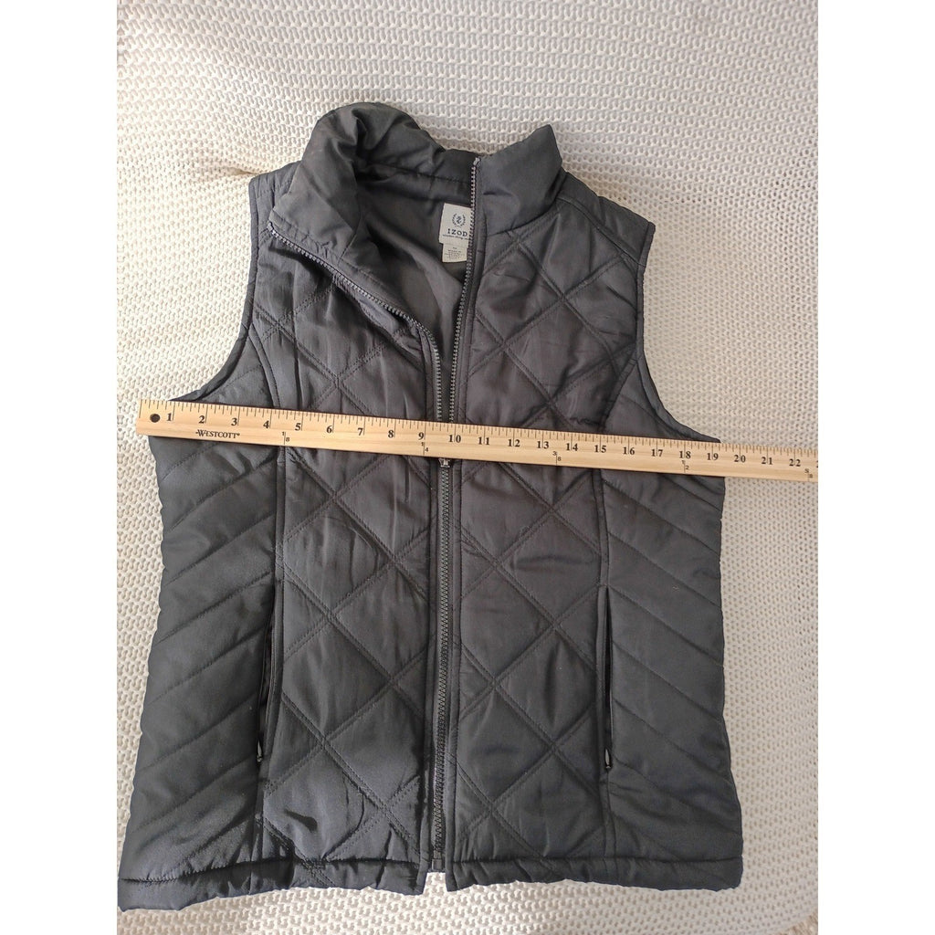 IZOD Quilted Puffer Vest Full Zip Black Mock Neck Lightweight Pockets Size M