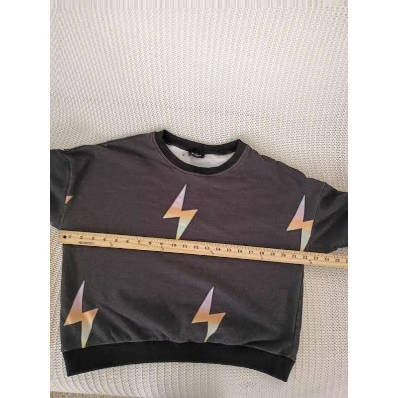 Storia Black Lightning Bolt Cropped Sweatshirt L 85% Cotton Retro Streetwear