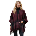 RHEA Cozy Burgundy Southwestern Plaid Fringe Ruana Poncho Wrap NWT L/XL Boho