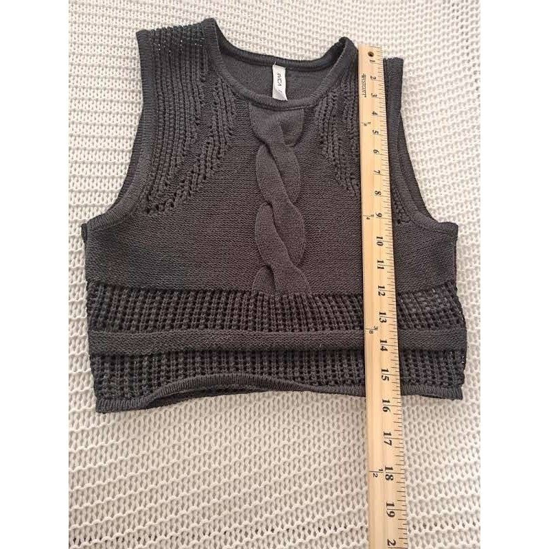RVCA Charcoal Cable Knit Mesh Crop Tank Top XS Cotton Blend Boho Goth