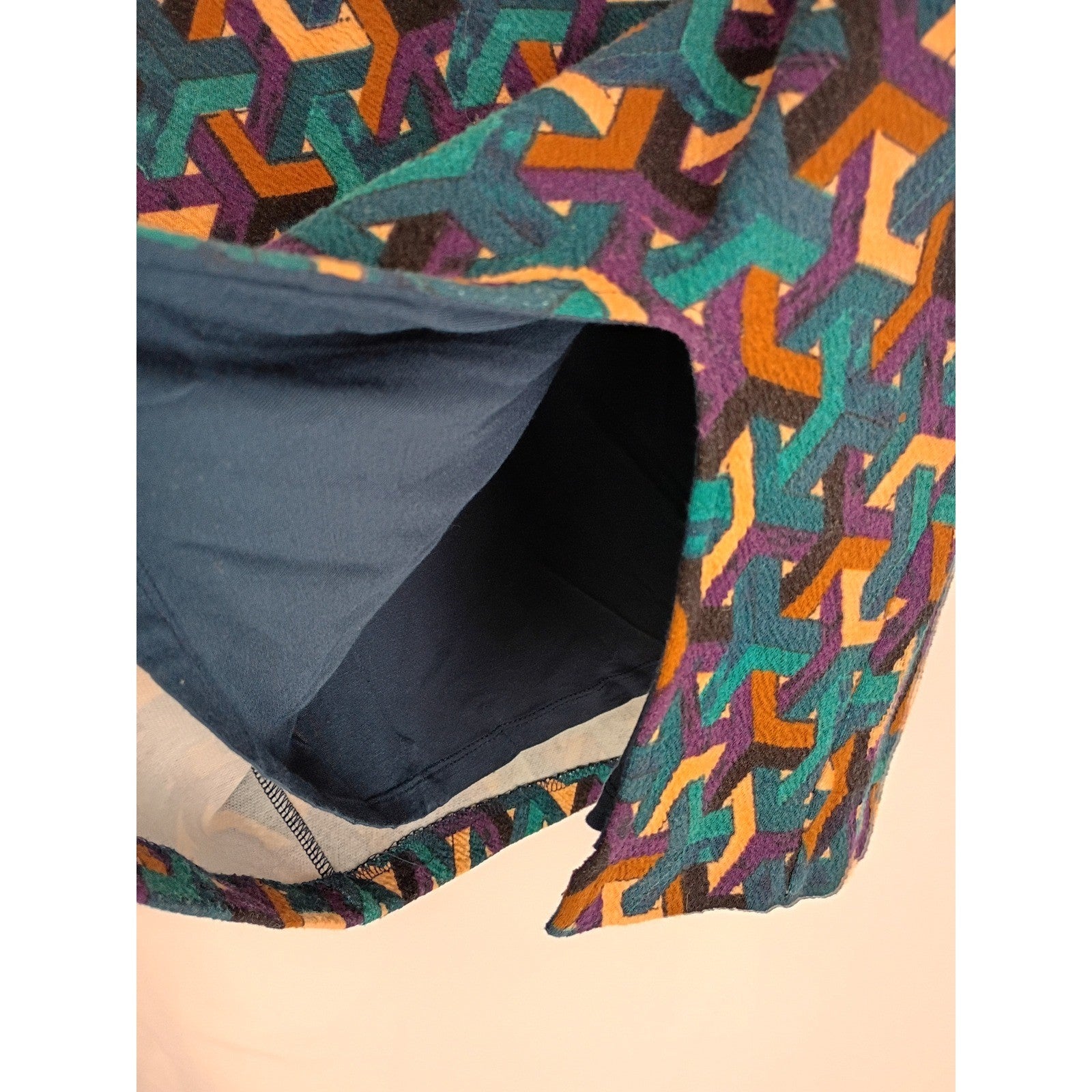 Maeve Anthropologie Geometric Optical Illusion Pencil Skirt Teal Purple Cotton S