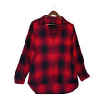 Madewell Red Navy Plaid Button Down Shirt Cotton Blend Hi-Low Hem Fits Women M/L