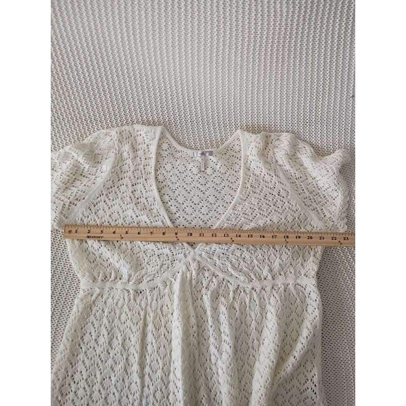 Metro 7  100% Cotton M/L White Crochet Knit Peplum V-Neck Top Short Sleeve