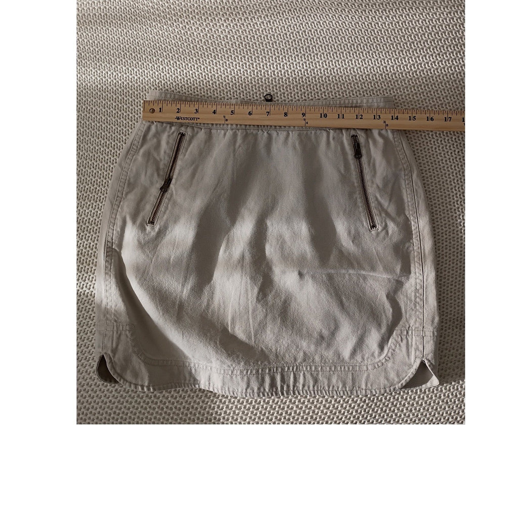 J Crew Canvas Mini Skirt Zip Front Pockets Khaki Tan Linen Blend Size 2 W26-27
