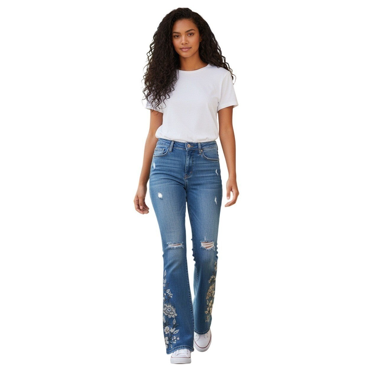 Celebrity Pink RE Generation Mid Rise Flare Jeans Floral Embroidered 26x30 Boho