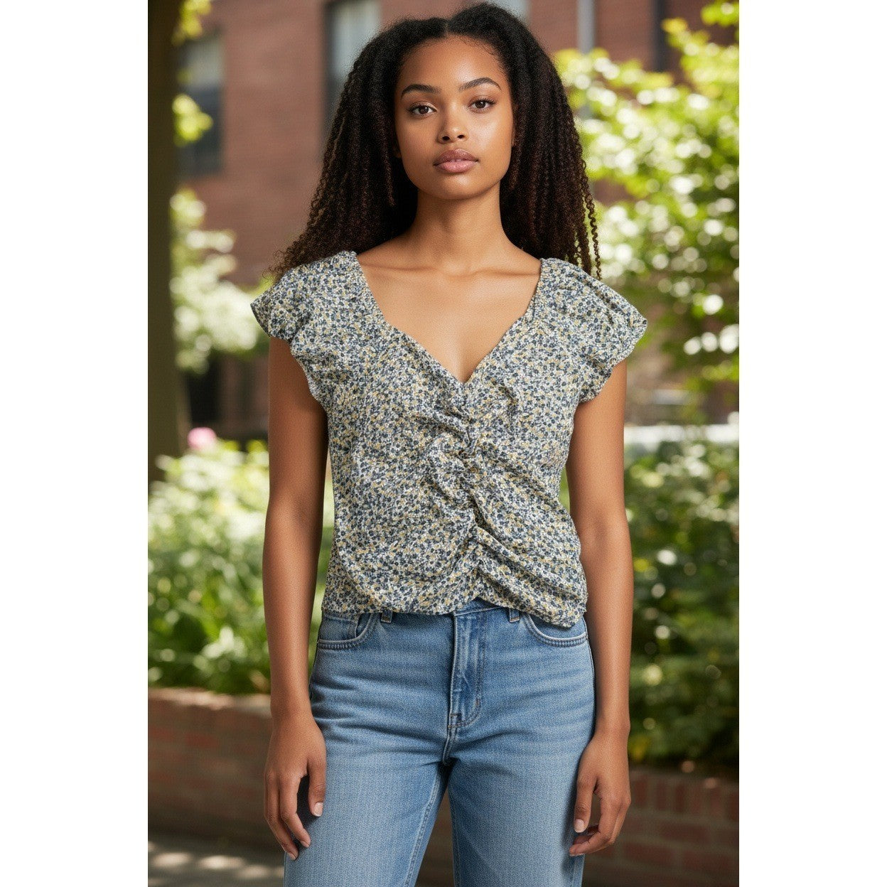 Sienna Sky Floral Print Puff Sleeve Cropped Top Fits S Cottagecore Boho