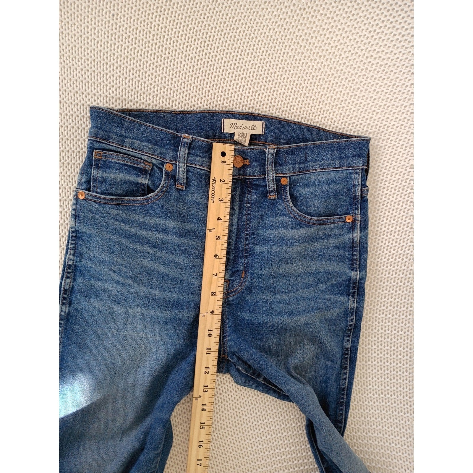 Madewell High Rise Skinny Jeans Medium Wash Raw Hem Blue Denim 29x27 Boho