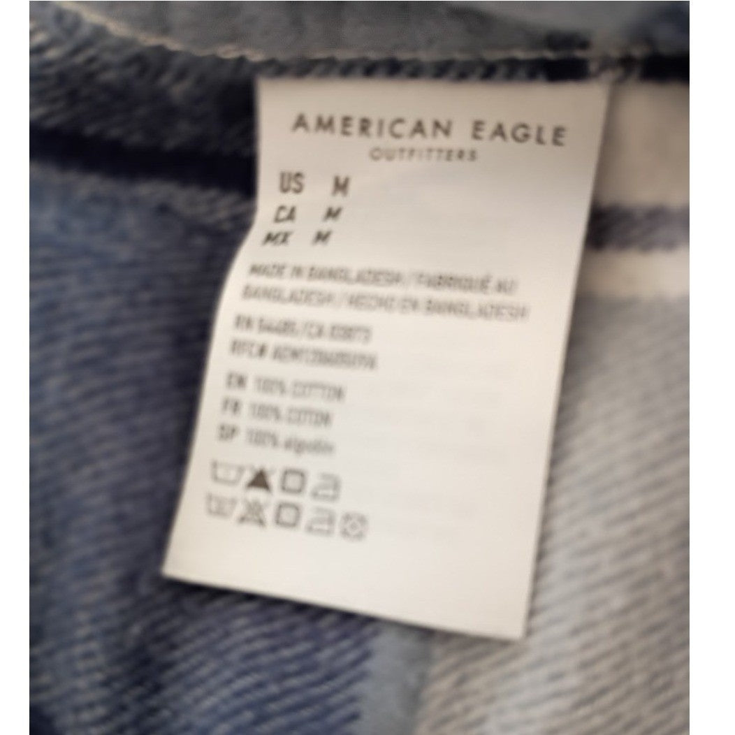 American Eagle Blue White Plaid Flannel Shirt Medium 100% Cotton Long Slve NWOT