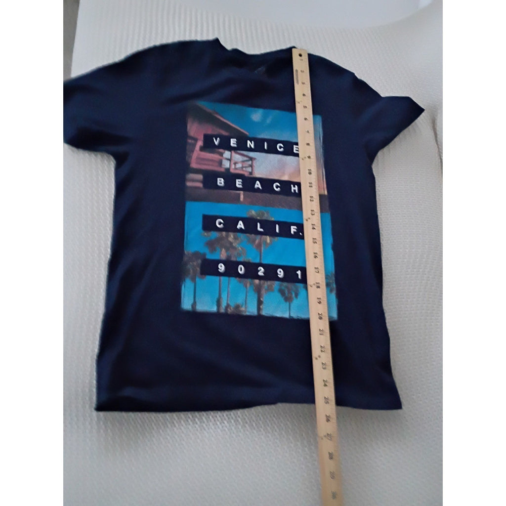 Venice Beach Graphic Tee Blue Cotton Men's M Retro Surf Beach California SURF