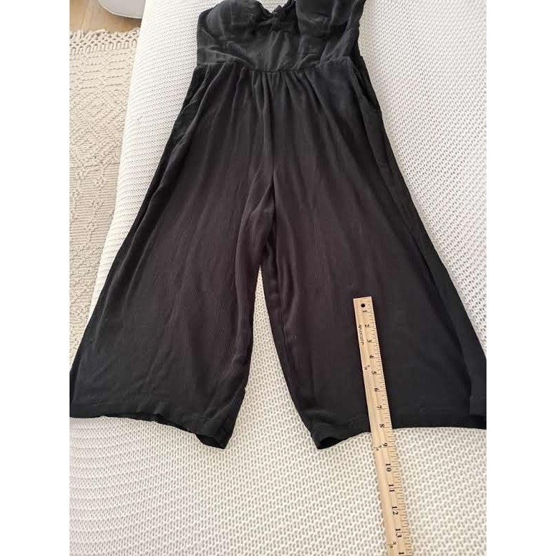 Lily Rose XL Black Wide Leg Jumpsuit Sweetheart Tie Front Smocked Coquette Curve