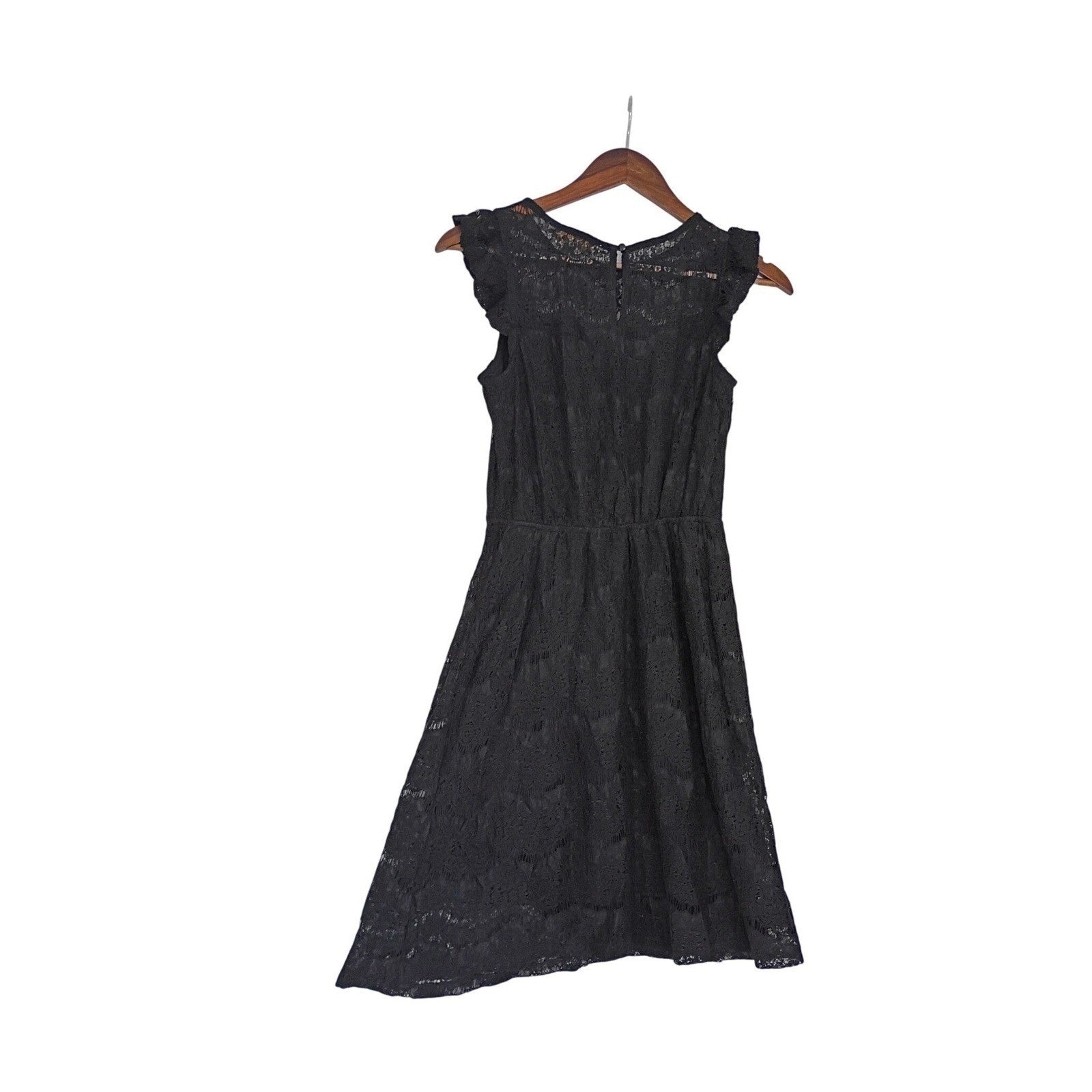 Monteau Black NWOT Coquette Lace Ruffle Sleeve Fit Flare Dress Elegant Feminine