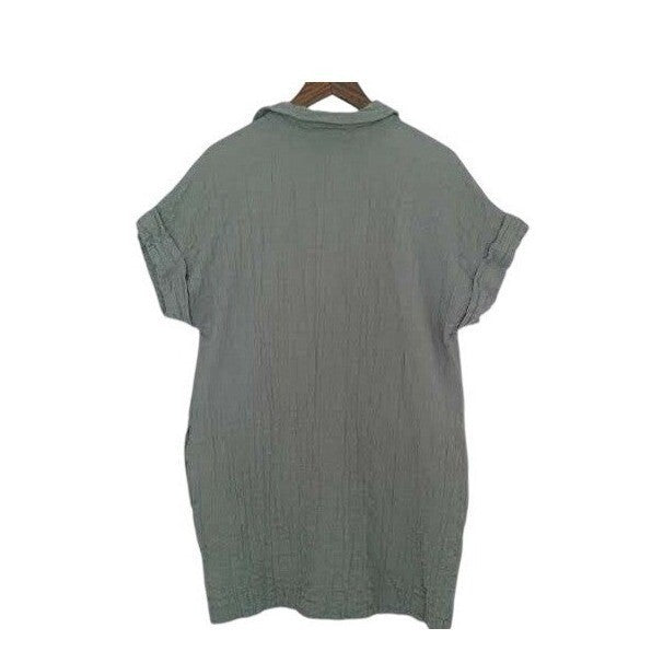 Abercrombie Boho Olive Green Textured Cotton Shirt Dress Medium Boho Coastal 34"