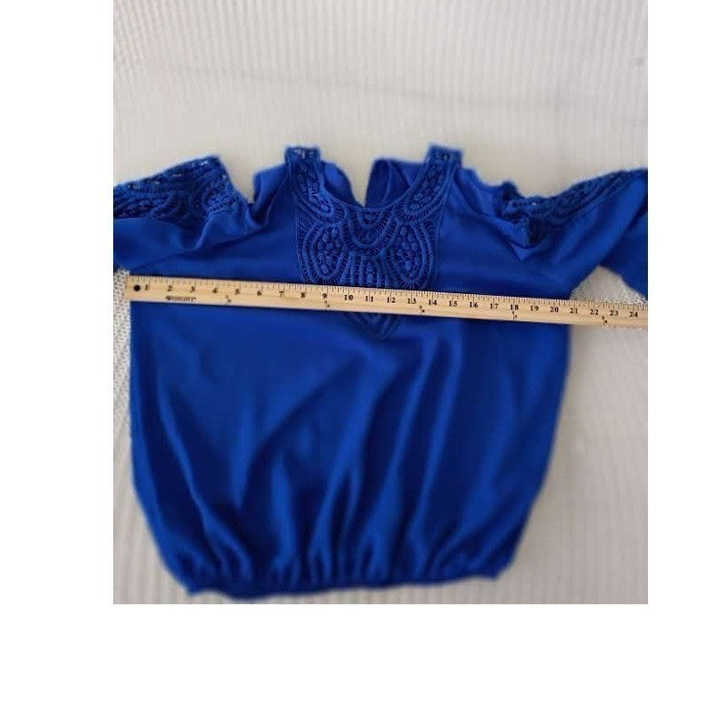 Vintage Charlotte Russe Y2K Royal Blue Cold Shoulder Crochet Lace Top L Festival