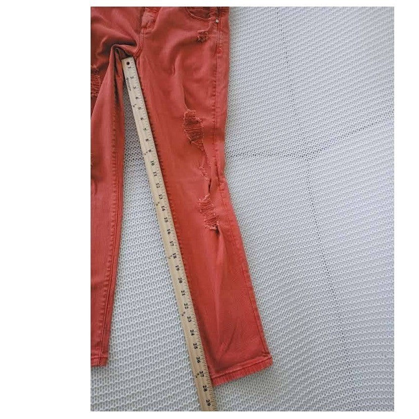 Bebe Heartbreaker Skinny Jeans 29x28 Coral Ornge Distressed Shredded Y2K McBling