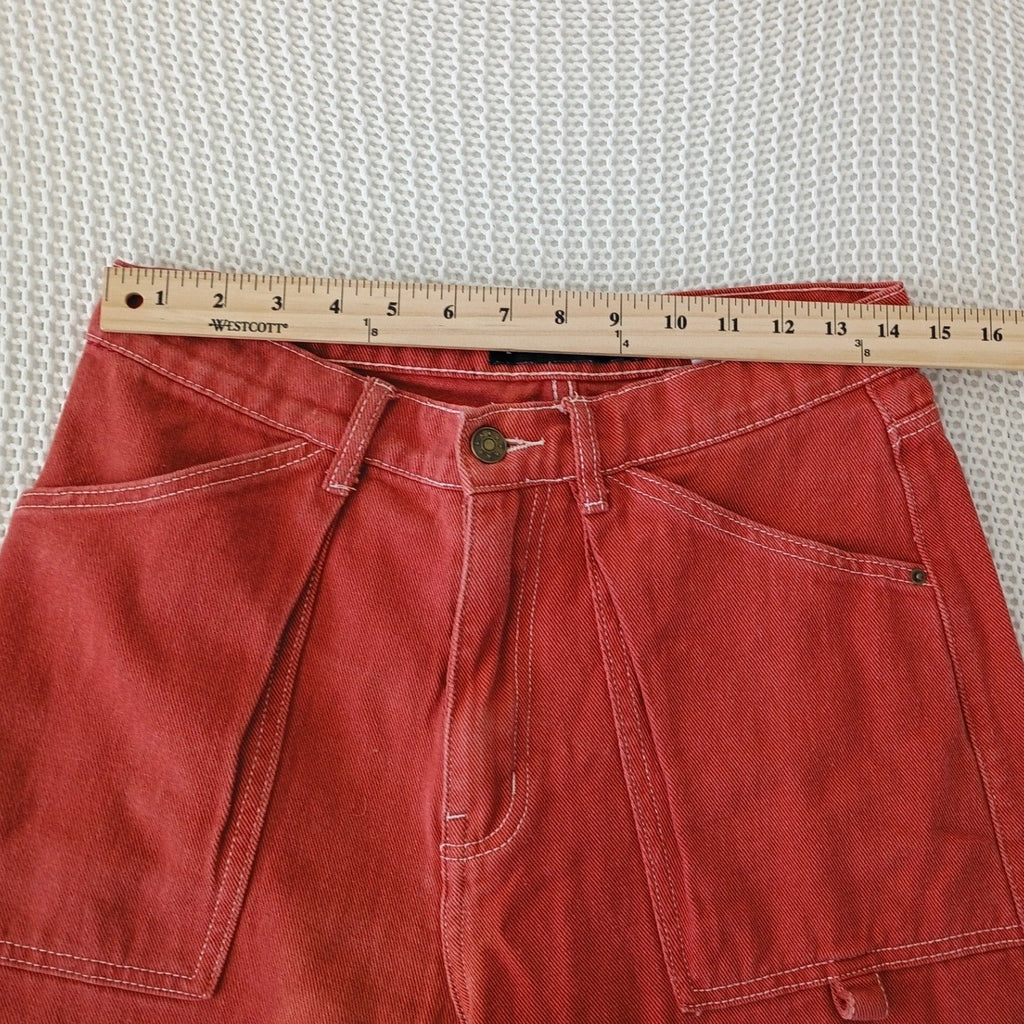 Lioness Australia Red Wide Leg Cargo Pant Contrast Stitch Cotton Denim W Size 27