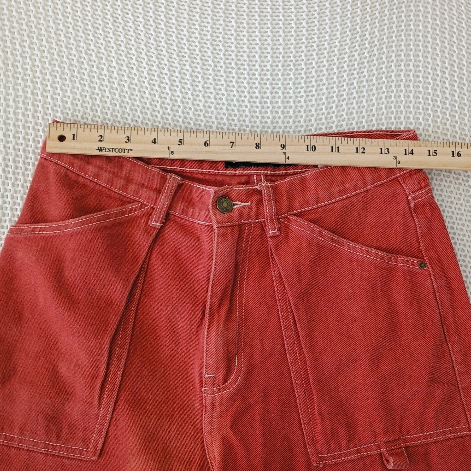 Lioness Australia Red Wide Leg Cargo Pant Contrast Stitch Cotton Denim W Size 27