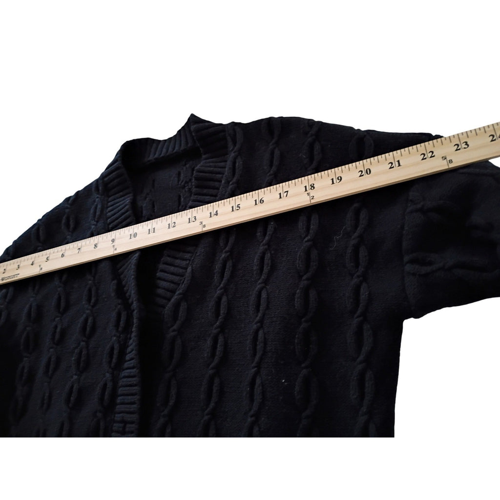VISTA-Wool Blnd Black Cable Knit Btn Front V Neck Cardigan Sweater Alice Turtle
