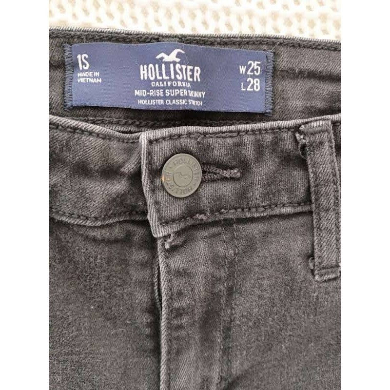Hollister Mid Rise Super Skinny Jeans Black Stretch Womens 1S 25x28