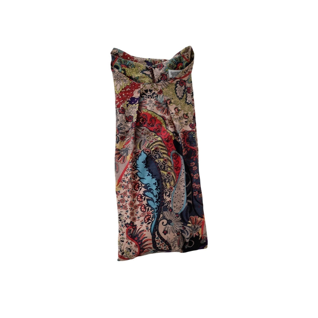 EAST INDIA COMPANY Paisley Print Viscose Midi Dress 3/4 Sleeve Elastic Waist