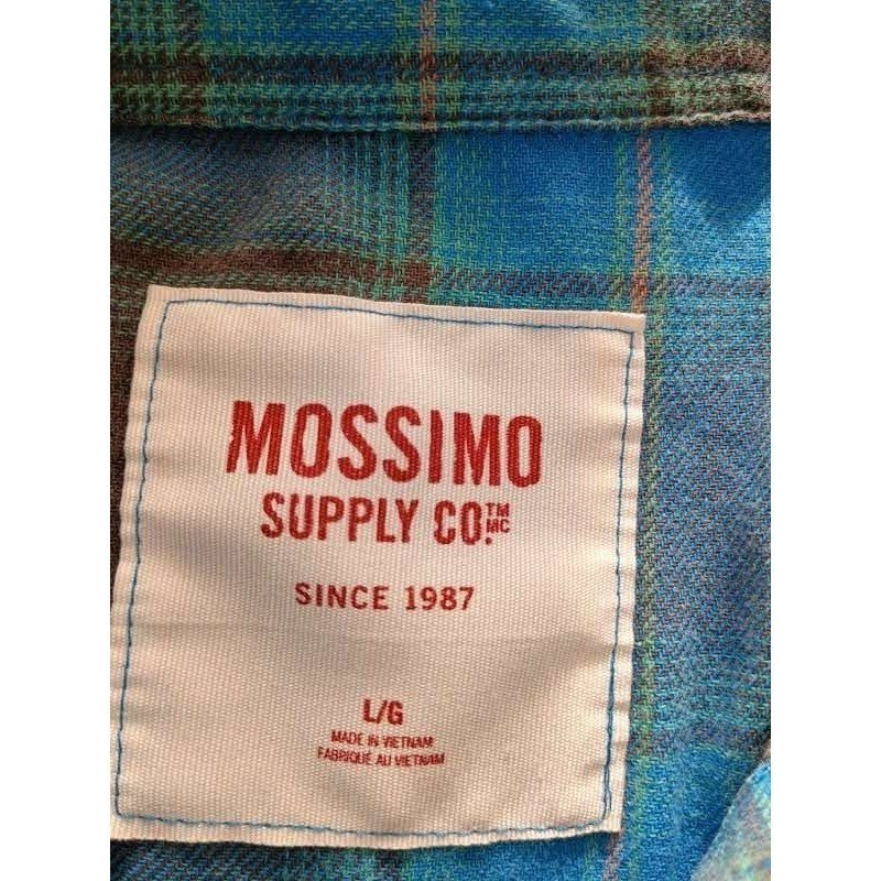MOSSIMO SUPPLY CO Plaid Flannel Button Up Shirt Blue Brown L Cotton Blen