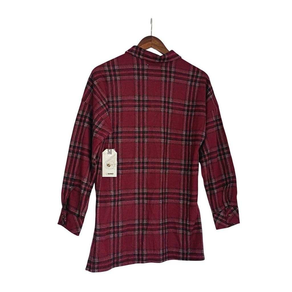 Ci Sono NWT Plaid Button Up Casual Shirt Brushed Knit Long Sleeve Mens S