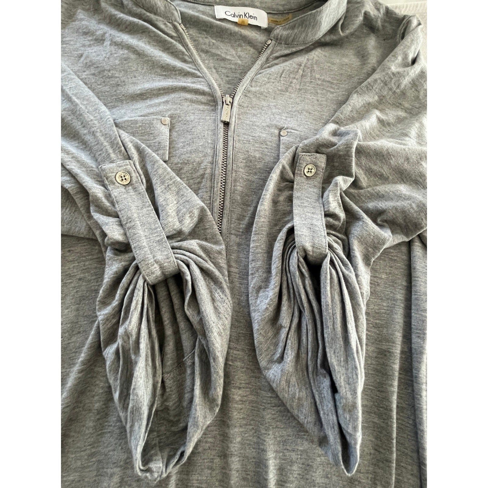 Calvin Klein Gray Zip Up Long Sleeve Shirt Sporty Athleisure Minimalist M