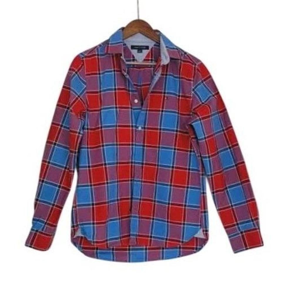 Tommy Hilfiger Plaid Button Down Shirt Men's S/P Blue Red Cotton Casual