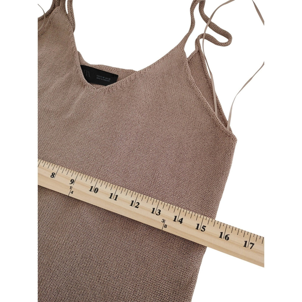ZARA Knit V-Neck Camisole Tank Top Taupe M Minimalist Neutral Chic