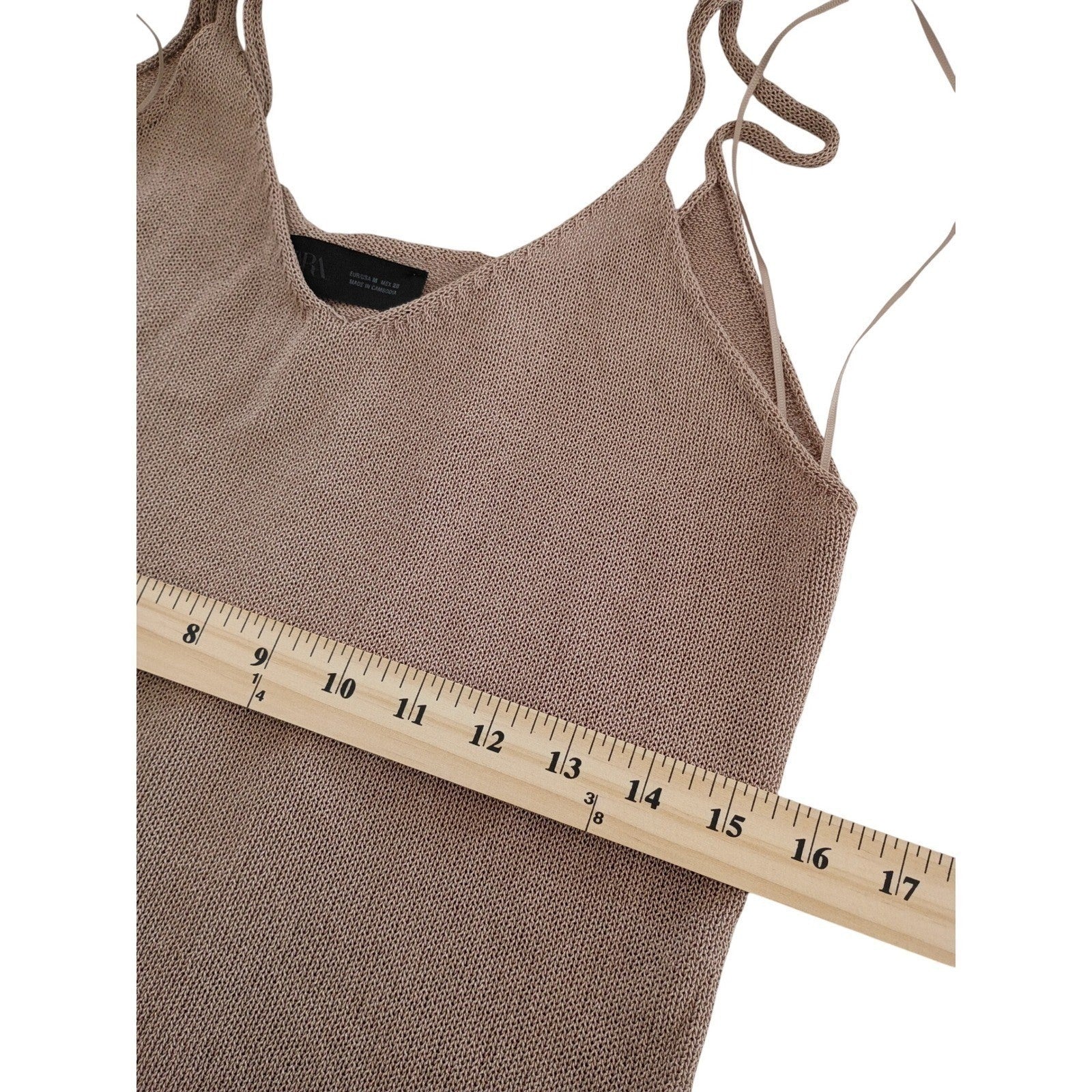 ZARA Knit V-Neck Camisole Tank Top Taupe M Minimalist Neutral Chic