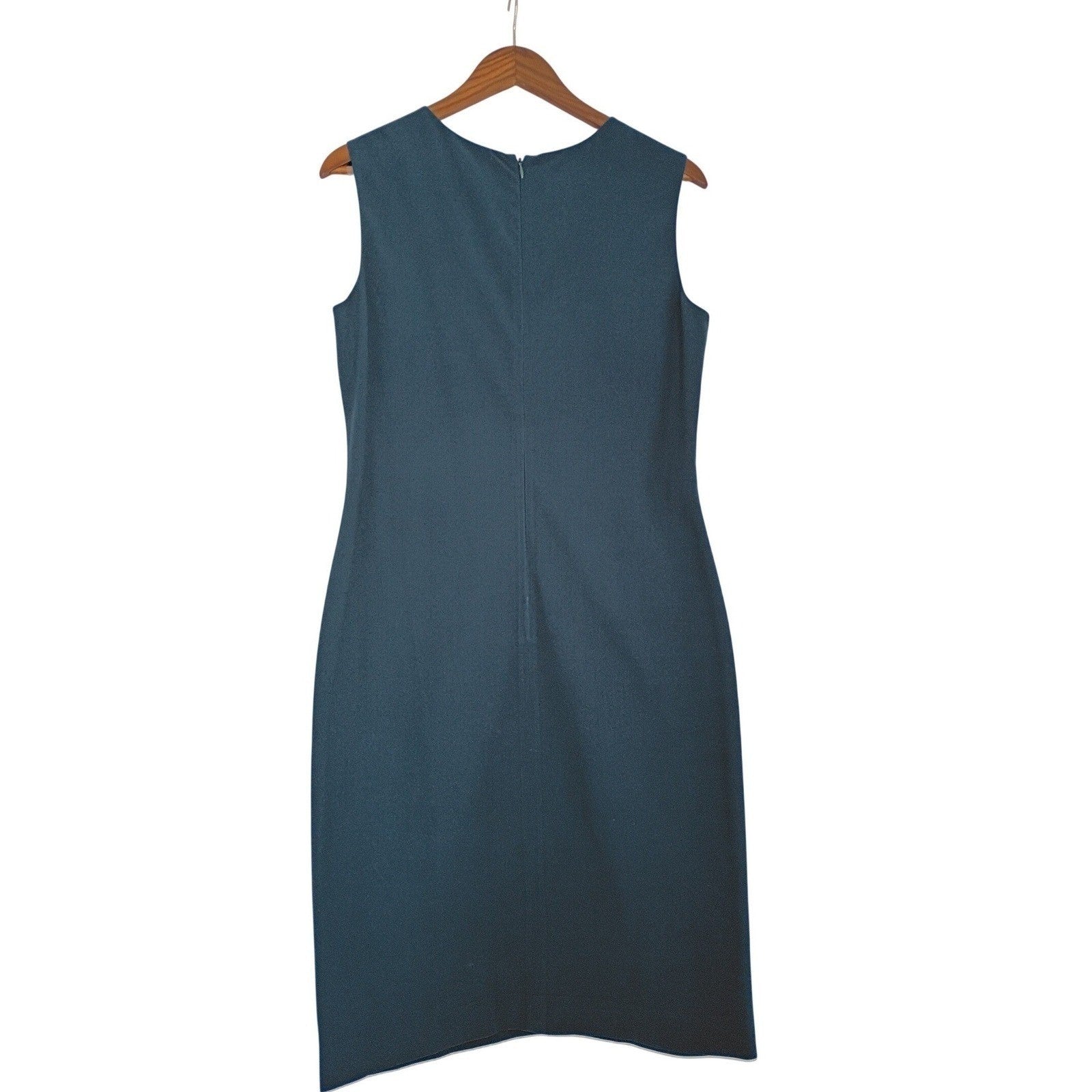 VTG Anne Klein Teal Ivory Colorblock Sheath Dress Slveless Zip 6 Career Classic