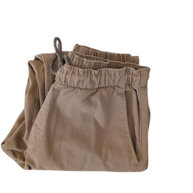 Free World Clothing 100% Cotton Cargo Jogger Pants Tan Drawstring Size Medium