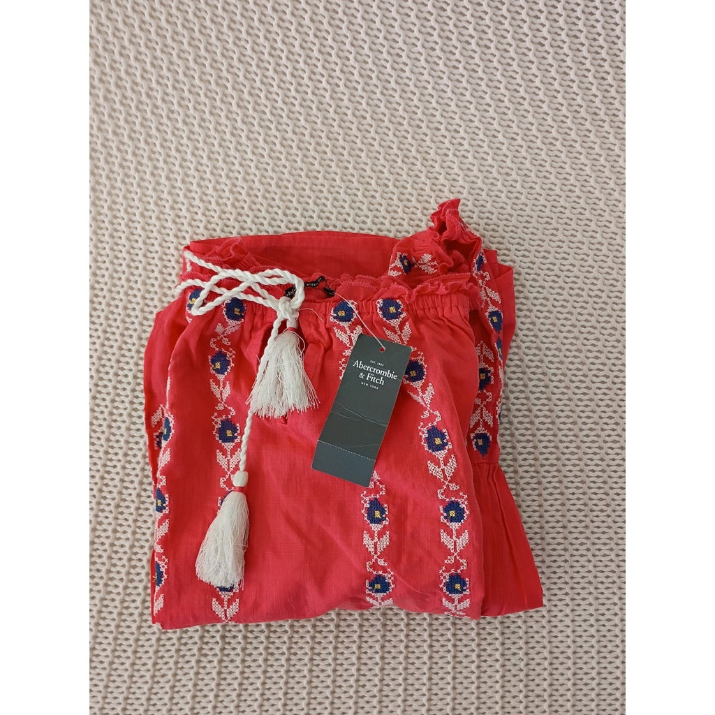 Abercrombie & Fitch NWT 100% Cotton Red Embroidered Peasant Top S Boho