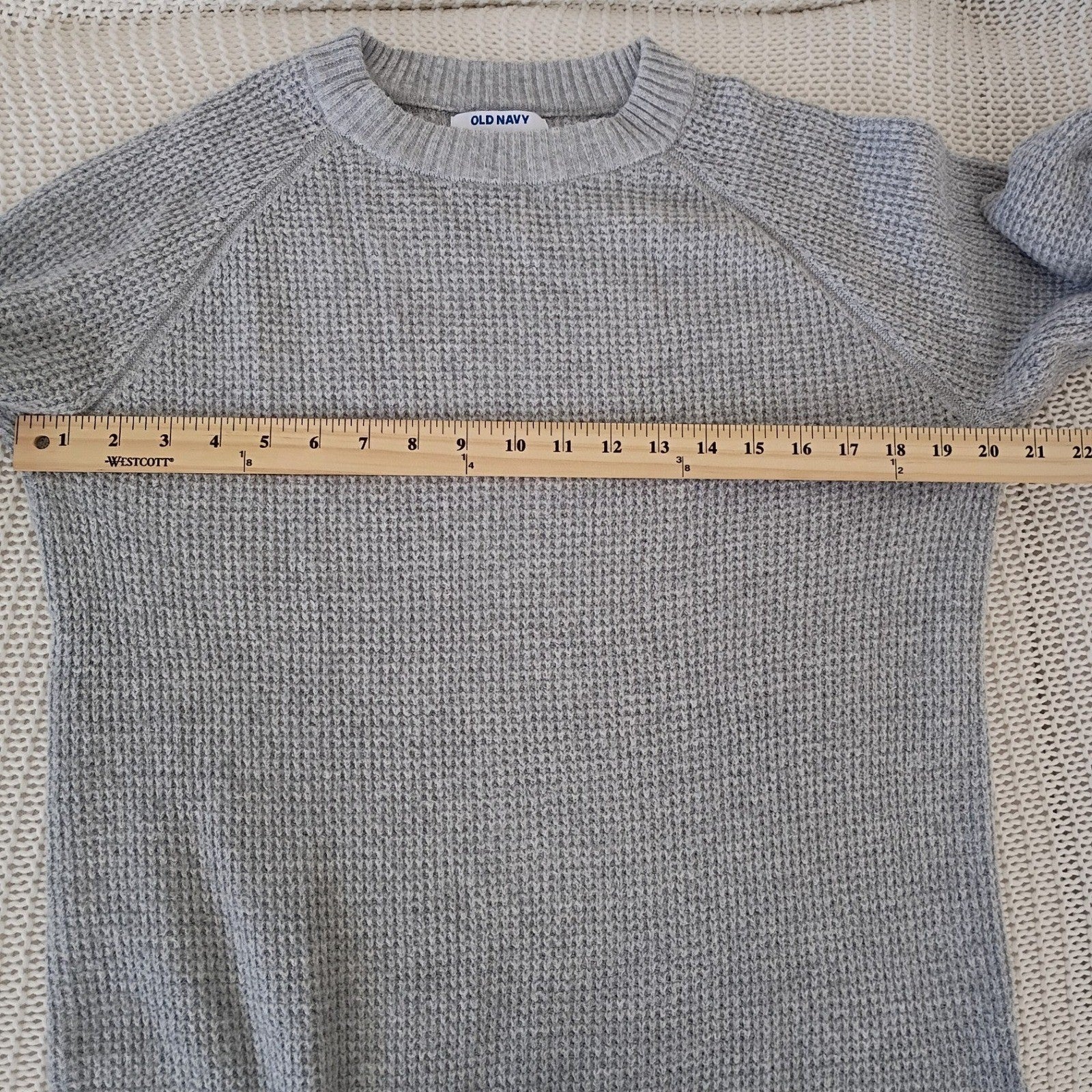 Old Navy Light Grey Cotton Heather Waffle Knit Crewneck Sweater Soft Size S/M