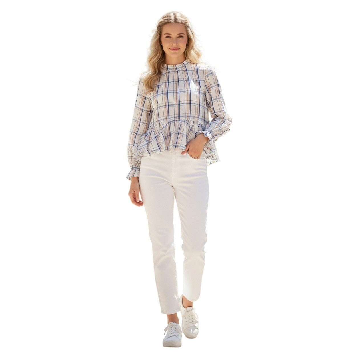 Maeve Anthropologie Plaid Striped Peplum Blouse Coquette Romantic Cottagecore S