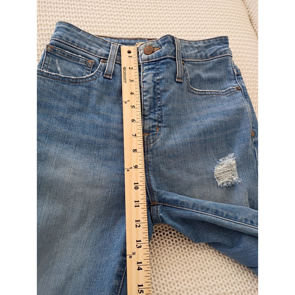 Madewell Curvy High Rise Slim Strgt Jeans Light Wash Distress Raw Hem 27x28 $148