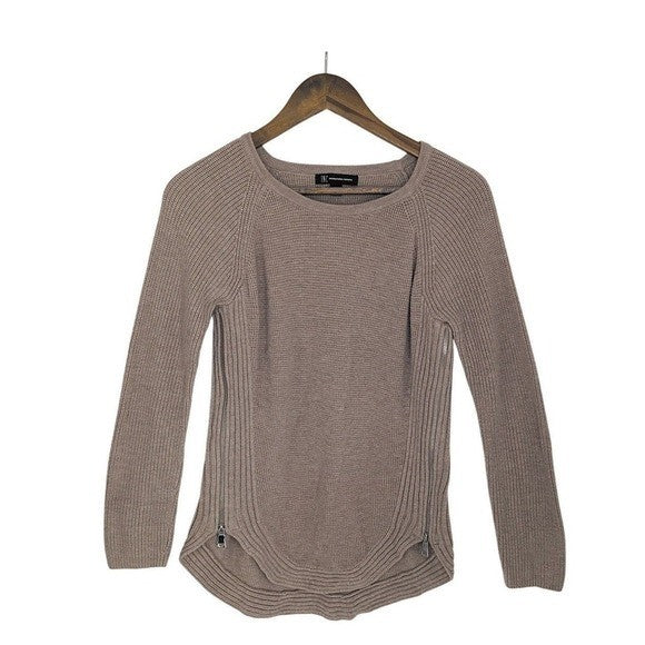 INC Int'l Concepts Women's Beige Knit Sweater Long Sleeve Zipper Detail Size M